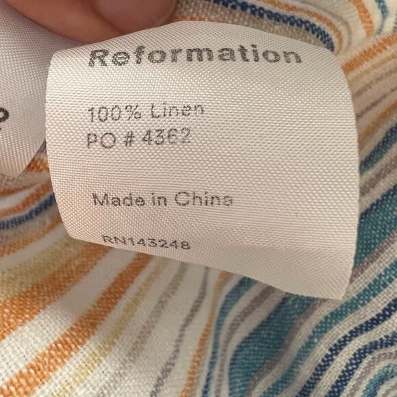 Reformation Crop Pants Size 2 Tahiti Marbella Linen Blue Stripe Nautical W21 - Picture 7 of 8